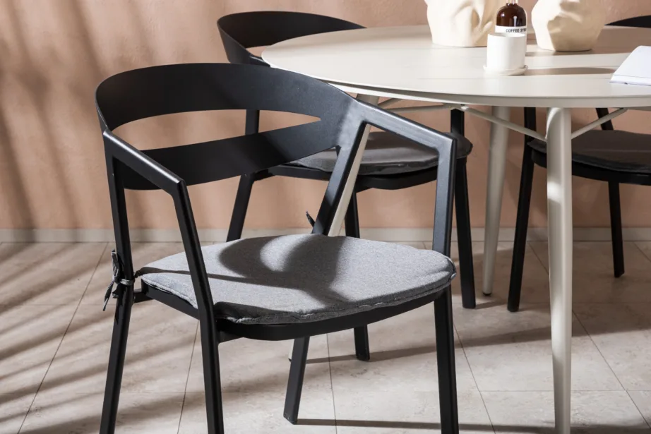 Ümmargune aiamööbli komplekt Lina (alumiinium, beež laud, mustad toolid, istmepatjadega, ø120 cm), GR22739 – 8