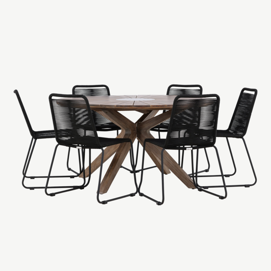 Ümmargune aiamööbli komplekt Rosario (akaatsiapuit, 6 musta köistoooli, Ø140 cm), GR24332 – 3