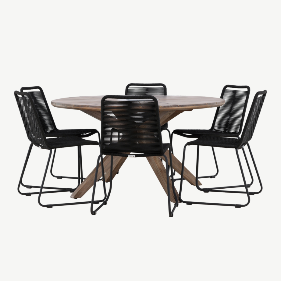 Ümmargune aiamööbli komplekt Rosario (akaatsiapuit, 6 musta köistoooli, Ø140 cm), GR24332 – 4