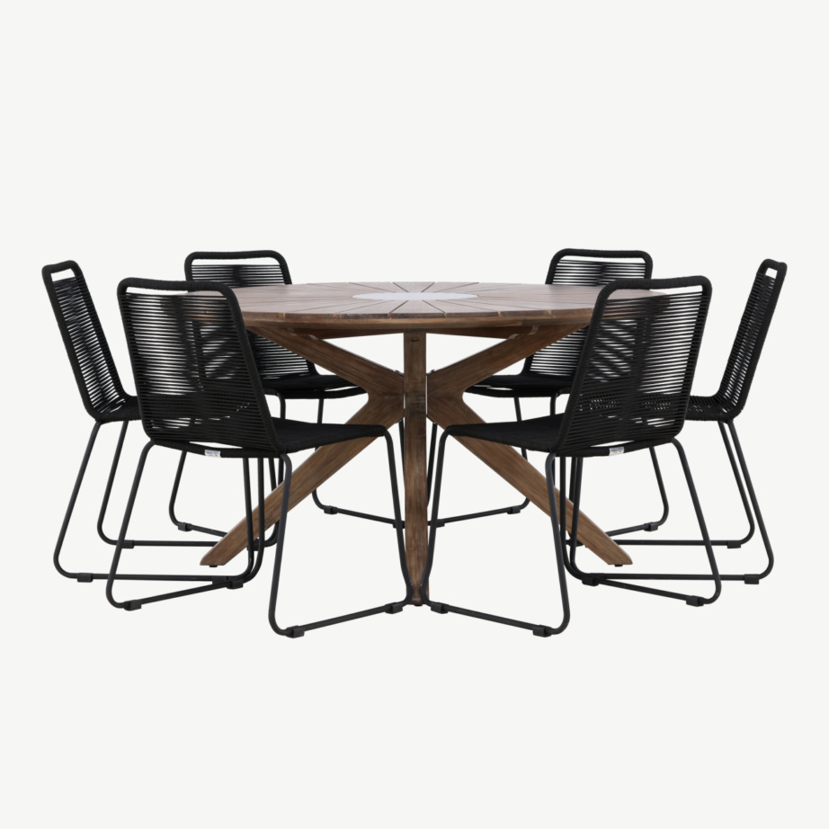 Ümmargune aiamööbli komplekt Rosario (akaatsiapuit, 6 musta köistoooli, Ø140 cm), GR24332 – 5