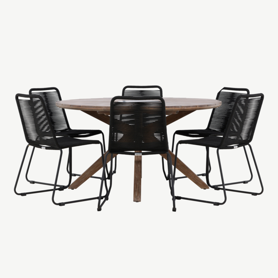 Ümmargune aiamööbli komplekt Rosario (akaatsiapuit, 6 musta köistoooli, Ø140 cm), GR24332 – 7