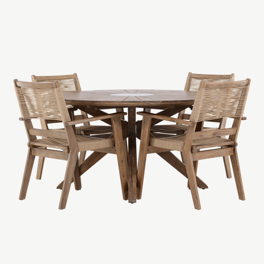 Ümmargune aiamööbli komplekt Rosario (akaatsiapuit, laud Ø140 cm ja 4 tooli), GR24337 – 2