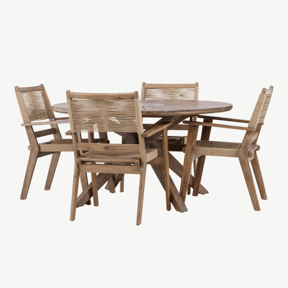 Ümmargune aiamööbli komplekt Rosario (akaatsiapuit, laud Ø140 cm ja 4 tooli), GR24337 – 4