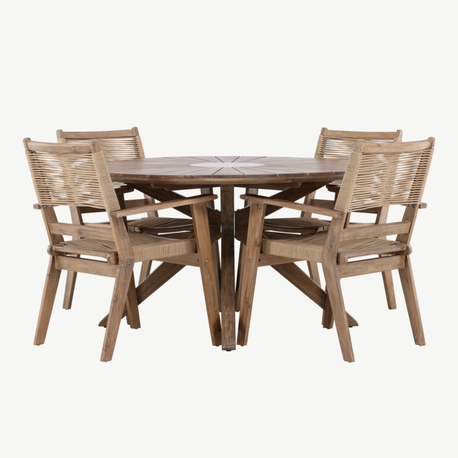 Ümmargune aiamööbli komplekt Rosario (akaatsiapuit, laud Ø140 cm ja 4 tooli), GR24337 – 5