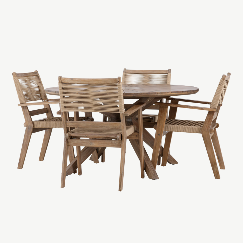 Ümmargune aiamööbli komplekt Rosario (akaatsiapuit, laud Ø140 cm ja 4 tooli), GR24337 – 6