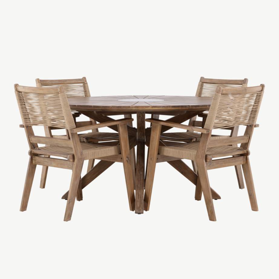 Ümmargune aiamööbli komplekt Rosario (akaatsiapuit, laud Ø140 cm ja 4 tooli), GR24337 – 7