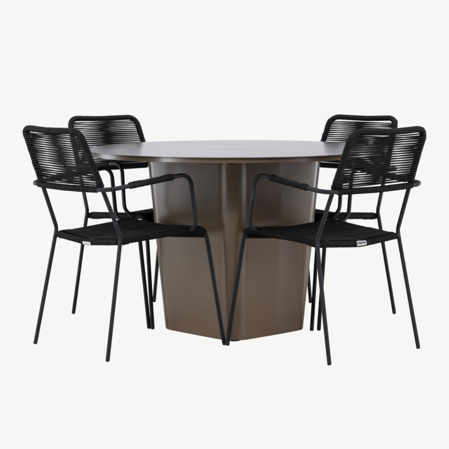 Ümmargune aiamööbli komplekt Santa Fe (alumiiniumist pruun laud, 4 musta köiega terastooli), GR24343 – 2