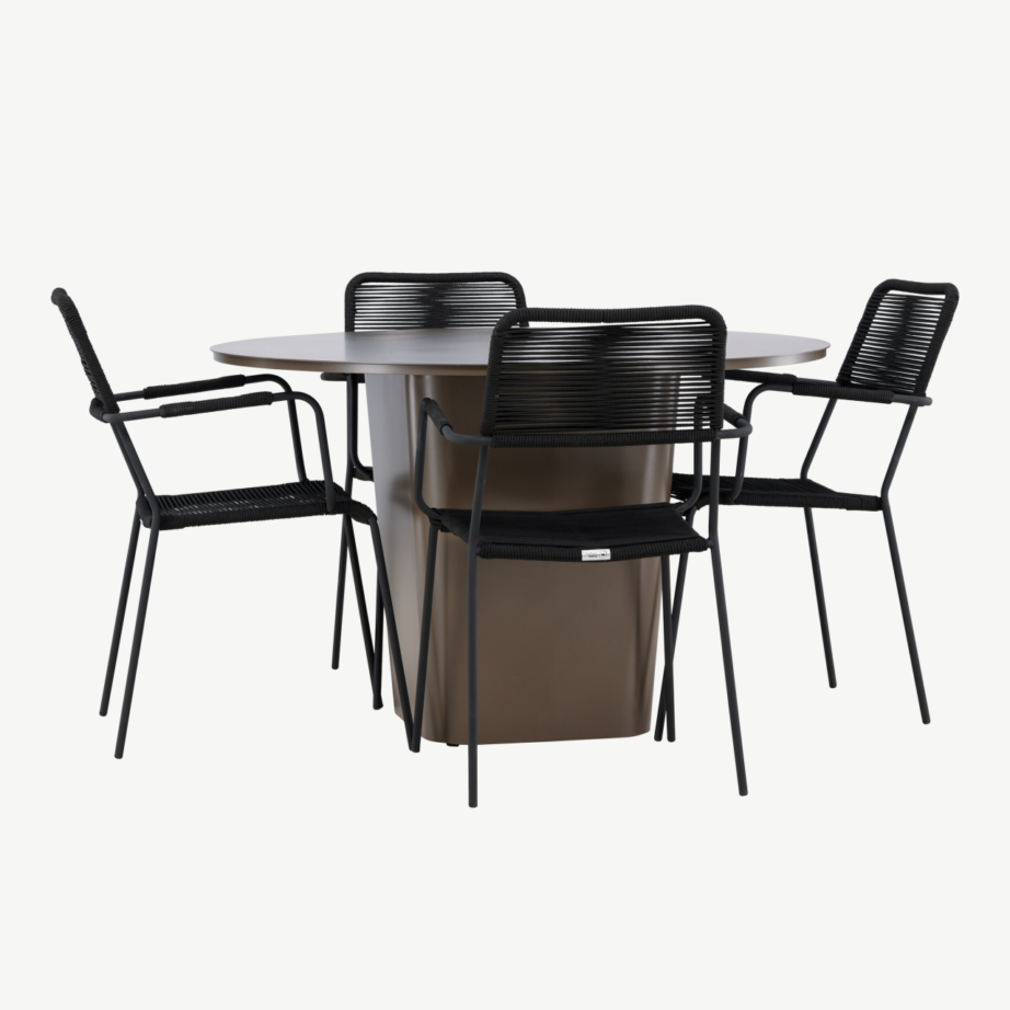 Ümmargune aiamööbli komplekt Santa Fe (alumiiniumist pruun laud, 4 musta köiega terastooli), GR24343 – 3