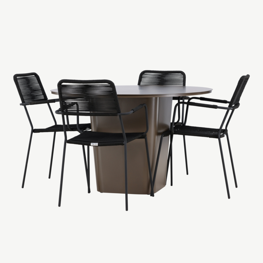 Ümmargune aiamööbli komplekt Santa Fe (alumiiniumist pruun laud, 4 musta köiega terastooli), GR24343 – 4