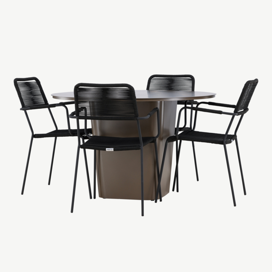 Ümmargune aiamööbli komplekt Santa Fe (alumiiniumist pruun laud, 4 musta köiega terastooli), GR24343 – 6