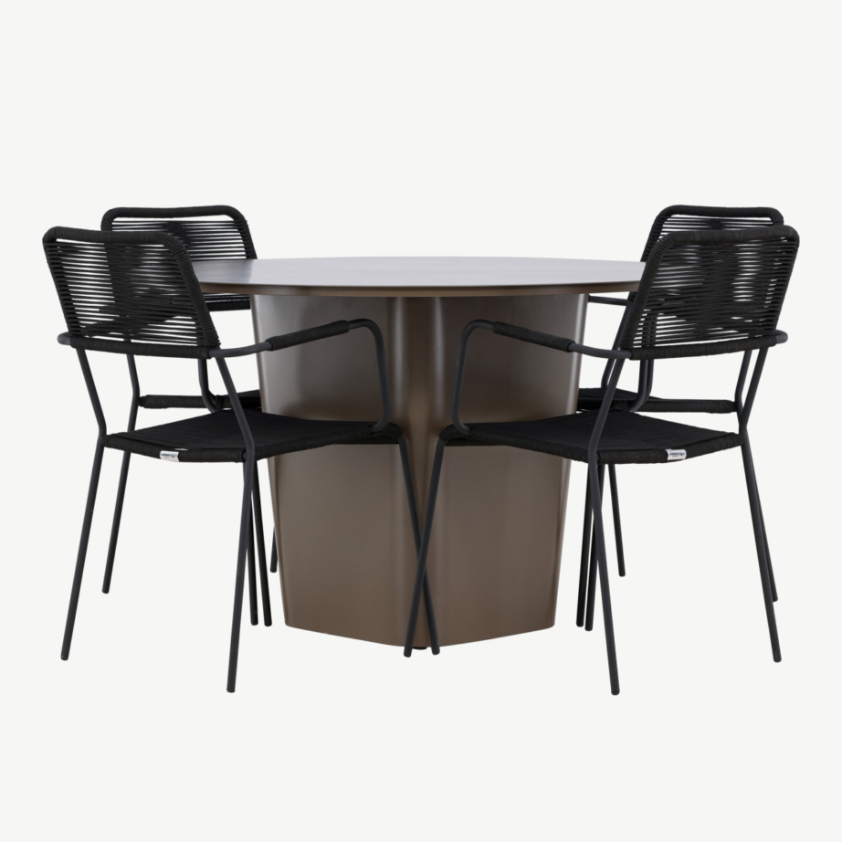 Ümmargune aiamööbli komplekt Santa Fe (alumiiniumist pruun laud, 4 musta köiega terastooli), GR24343 – 7