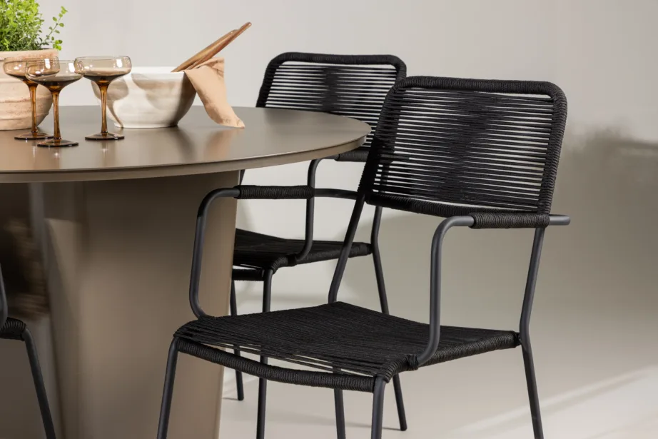 Ümmargune aiamööbli komplekt Santa Fe (alumiiniumist pruun laud, 4 musta köiega terastooli), GR24343 – 10