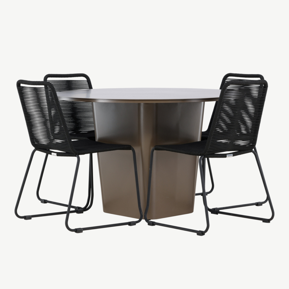 Ümmargune aiamööbli komplekt Santa Fe (alumiiniumlaud ø120 cm, 4 musta köiega Lindos tooli), GR24344 – 2