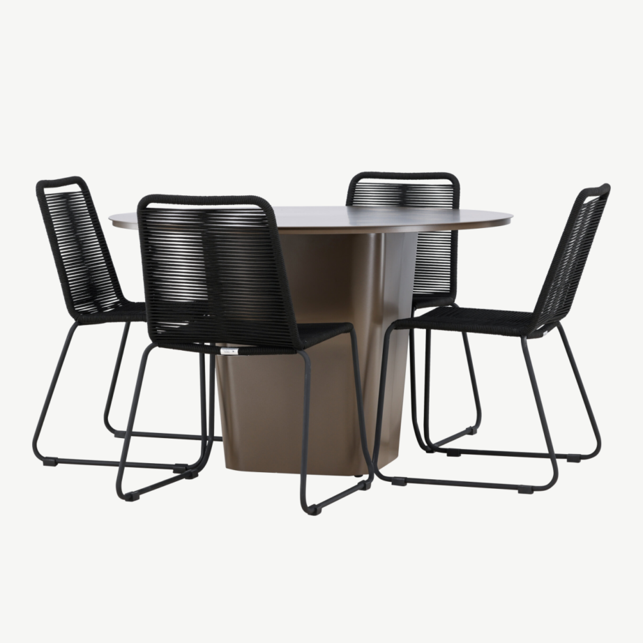 Ümmargune aiamööbli komplekt Santa Fe (alumiiniumlaud ø120 cm, 4 musta köiega Lindos tooli), GR24344 – 6