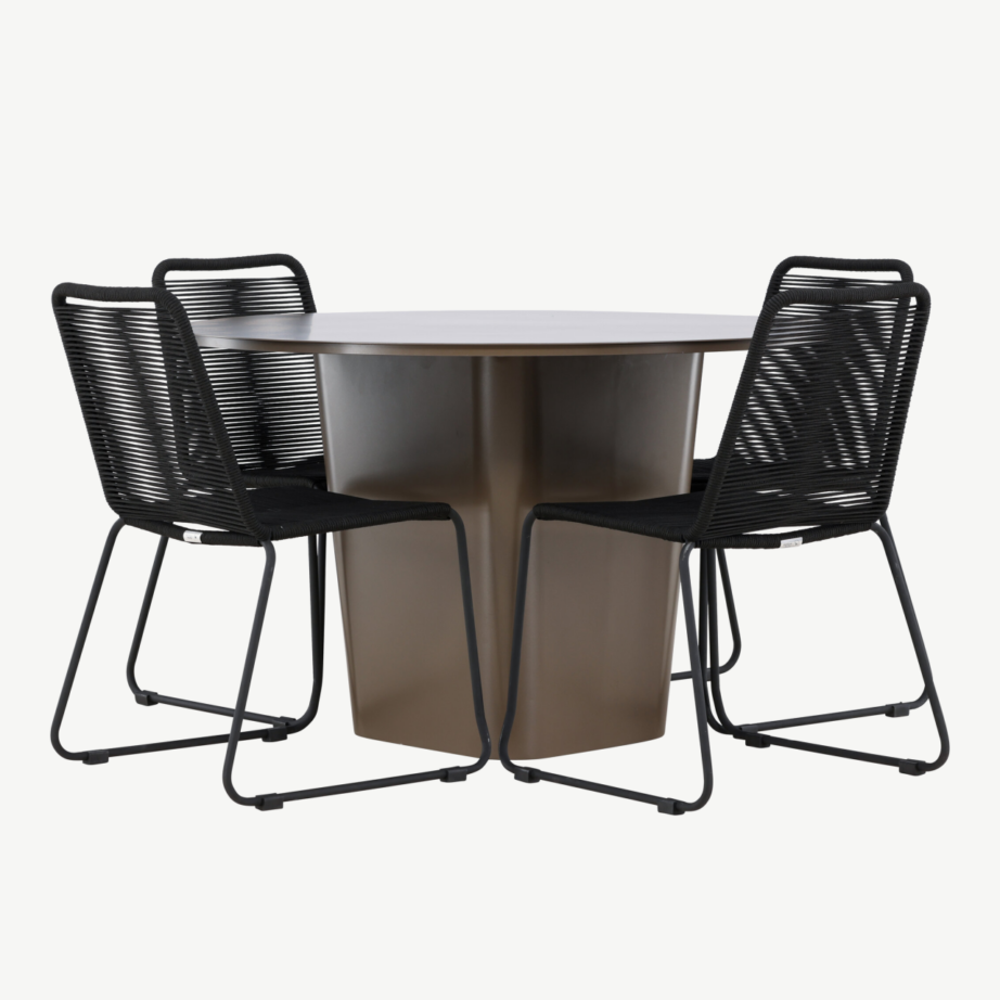 Ümmargune aiamööbli komplekt Santa Fe (alumiiniumlaud ø120 cm, 4 musta köiega Lindos tooli), GR24344 – 7