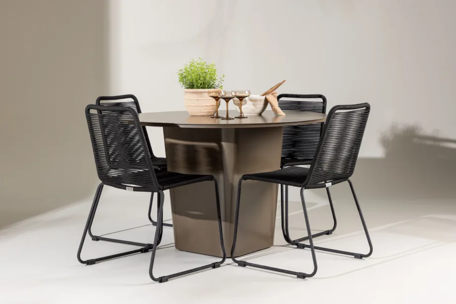 Ümmargune aiamööbli komplekt Santa Fe (alumiiniumlaud ø120 cm, 4 musta köiega Lindos tooli), GR24344 – 8
