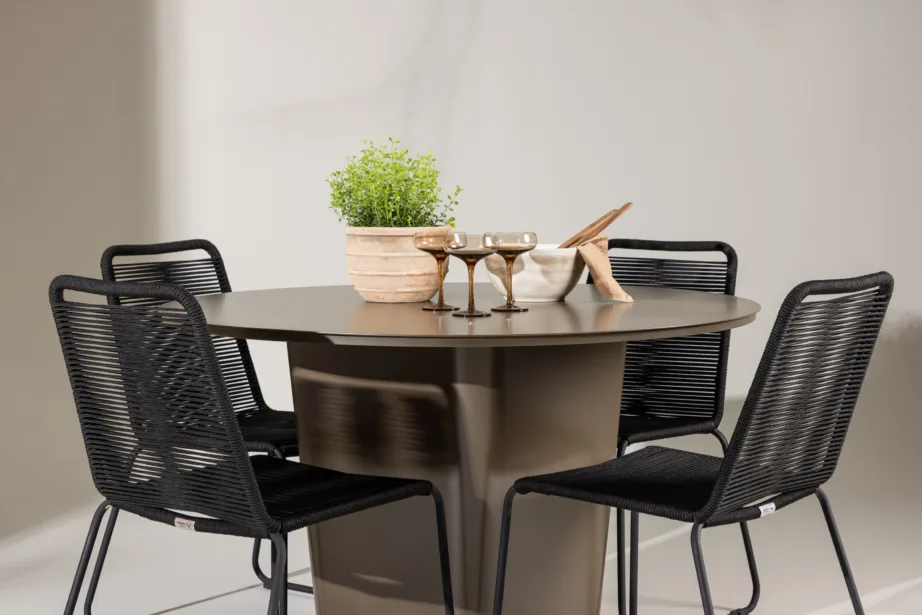 Ümmargune aiamööbli komplekt Santa Fe (alumiiniumlaud ø120 cm, 4 musta köiega Lindos tooli), GR24344 – 9