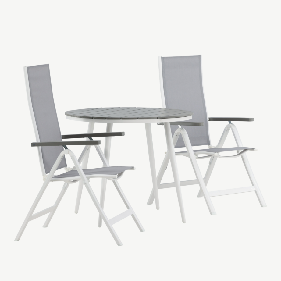 Ümmargune aiamööblikomplekt Break – hall Aintwood laud ja reguleeritavad toolid, valge raam, GR22680 – 3