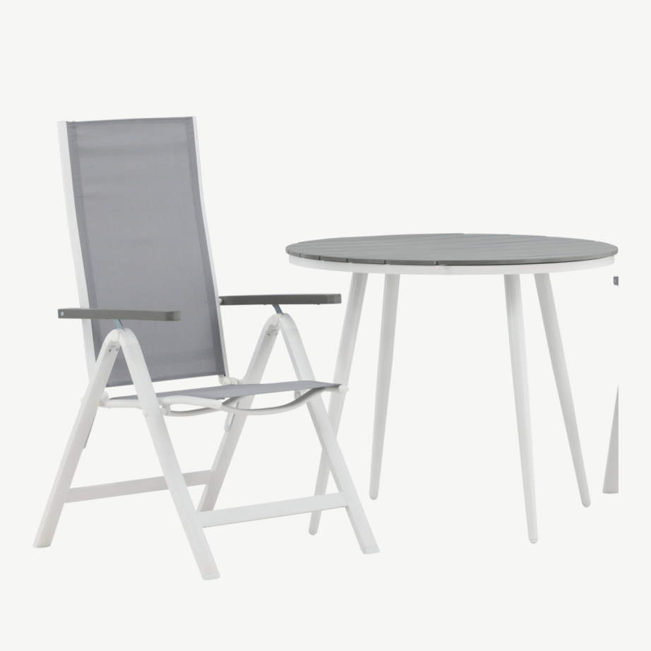 Ümmargune aiamööblikomplekt Break – hall Aintwood laud ja reguleeritavad toolid, valge raam, GR22680 – 4