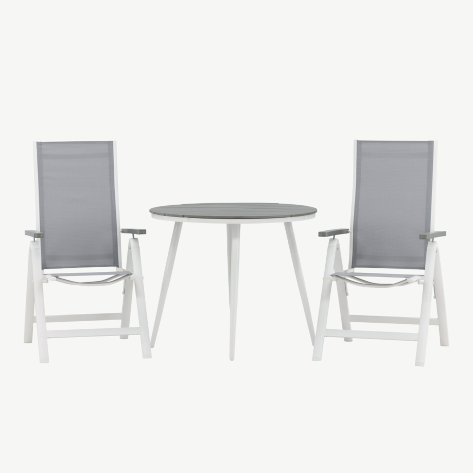 Ümmargune aiamööblikomplekt Break – hall Aintwood laud ja reguleeritavad toolid, valge raam, GR22680 – 5