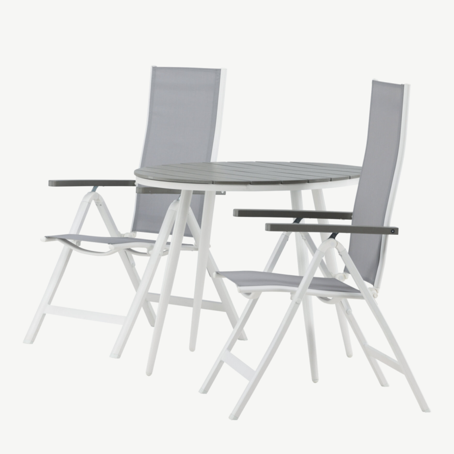 Ümmargune aiamööblikomplekt Break – hall Aintwood laud ja reguleeritavad toolid, valge raam, GR22680 – 6