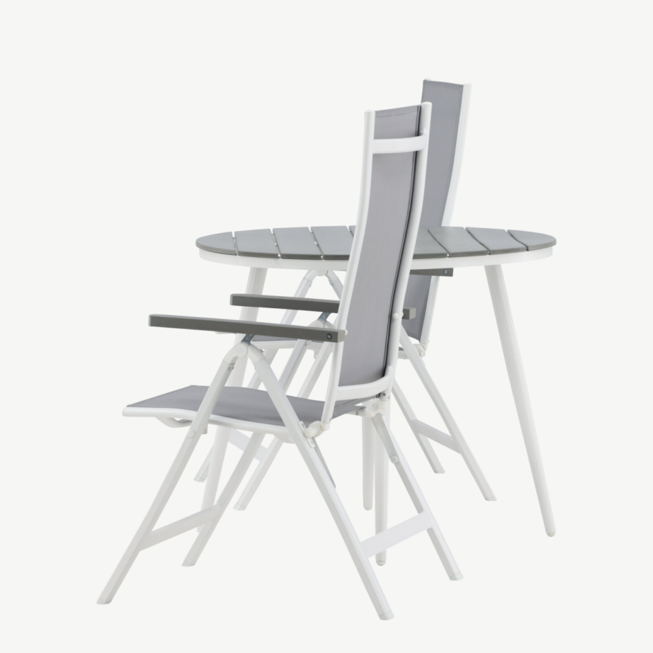 Ümmargune aiamööblikomplekt Break – hall Aintwood laud ja reguleeritavad toolid, valge raam, GR22680 – 7