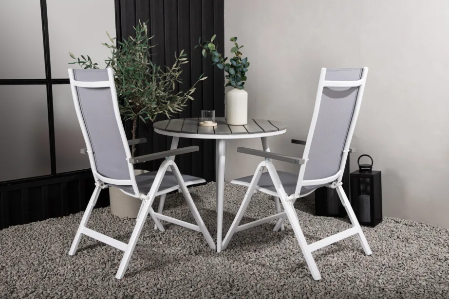 Ümmargune aiamööblikomplekt Break – hall Aintwood laud ja reguleeritavad toolid, valge raam, GR22680 – 8
