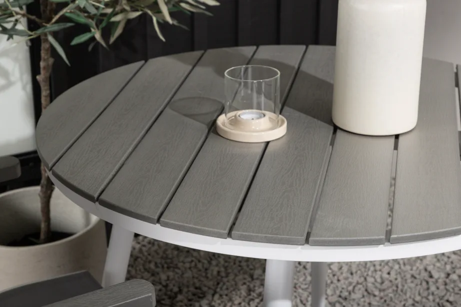 Ümmargune aiamööblikomplekt Break – hall Aintwood laud ja reguleeritavad toolid, valge raam, GR22680 – 9