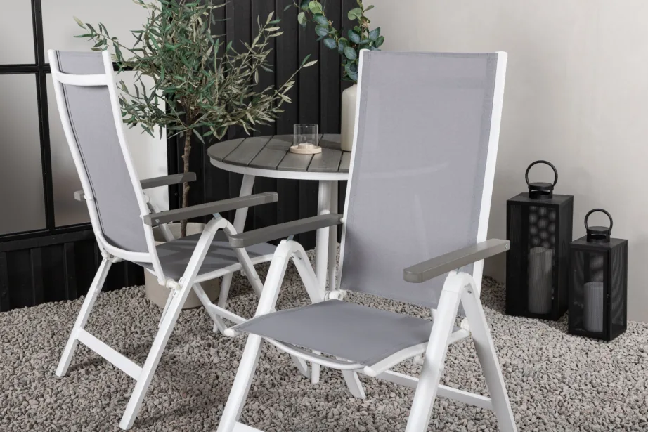 Ümmargune aiamööblikomplekt Break – hall Aintwood laud ja reguleeritavad toolid, valge raam, GR22680 – 10