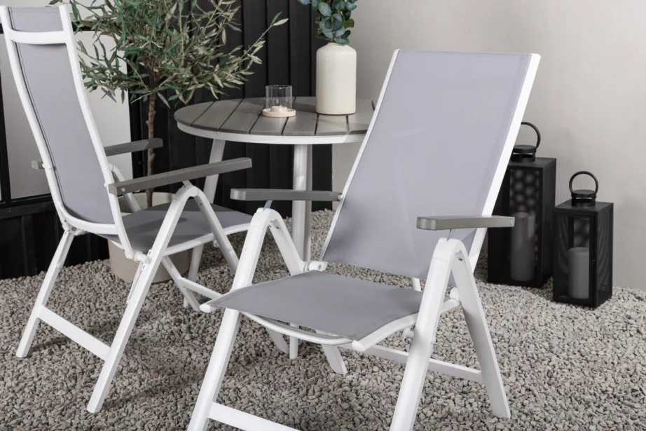 Ümmargune aiamööblikomplekt Break – hall Aintwood laud ja reguleeritavad toolid, valge raam, GR22680 – 11