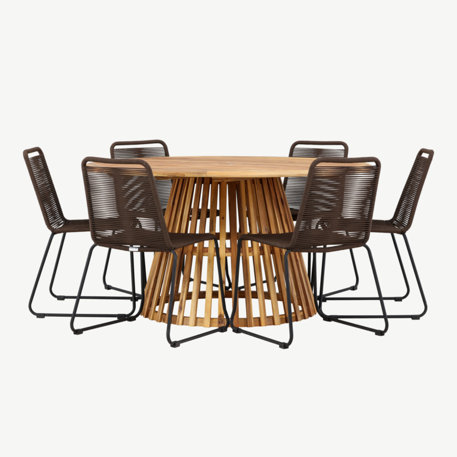 Ümmargune aiasöögilaud Tucumán (akaatsiapuit, ø150cm) kuue Lindos tooliga, GR24315 – 3