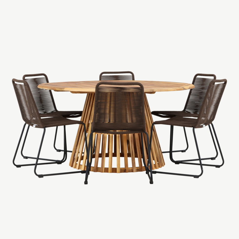 Ümmargune aiasöögilaud Tucumán (akaatsiapuit, ø150cm) kuue Lindos tooliga, GR24315 – 4