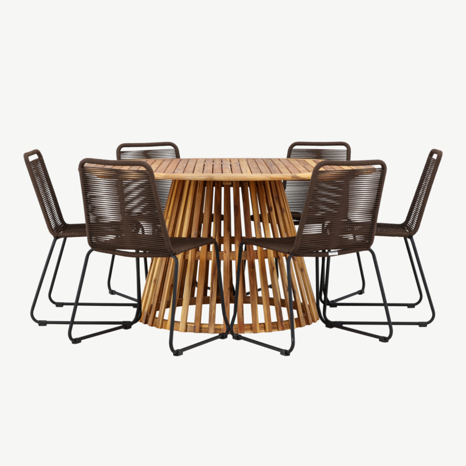 Ümmargune aiasöögilaud Tucumán (akaatsiapuit, ø150cm) kuue Lindos tooliga, GR24315 – 5