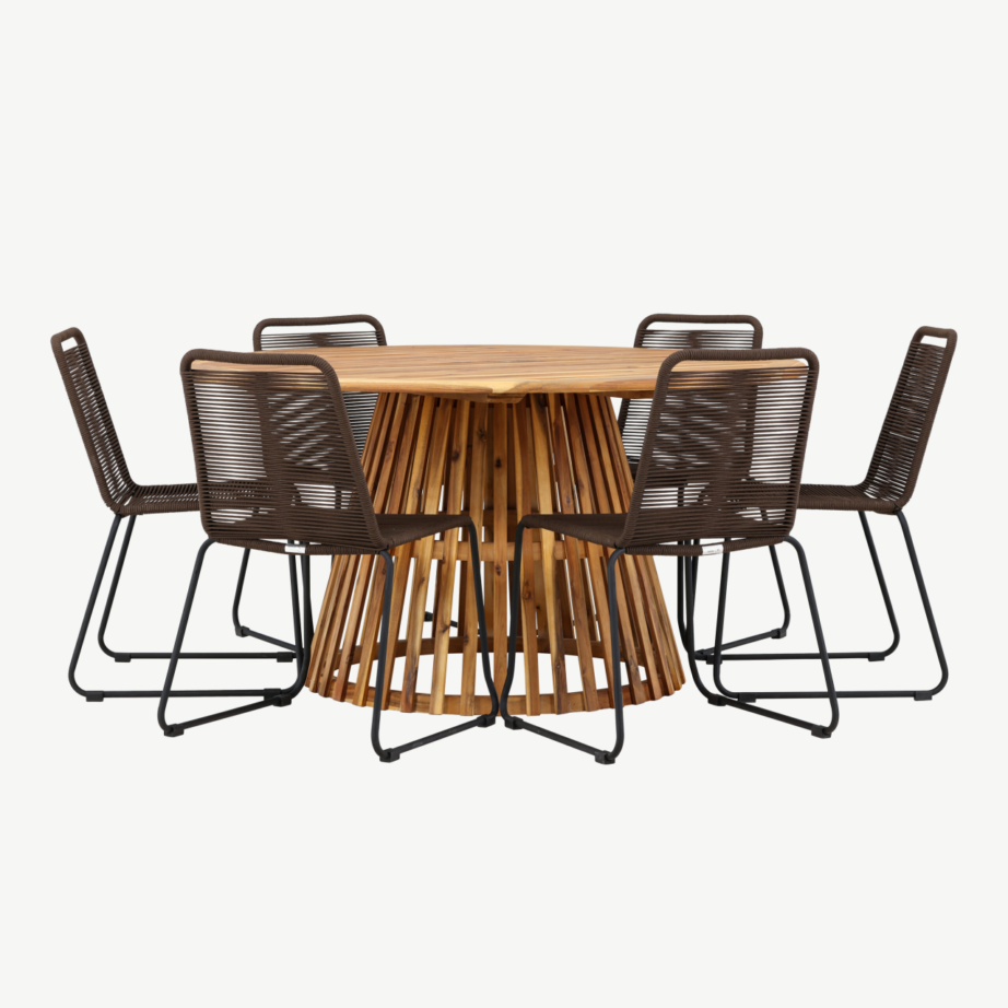 Ümmargune aiasöögilaud Tucumán (akaatsiapuit, ø150cm) kuue Lindos tooliga, GR24315 – 6