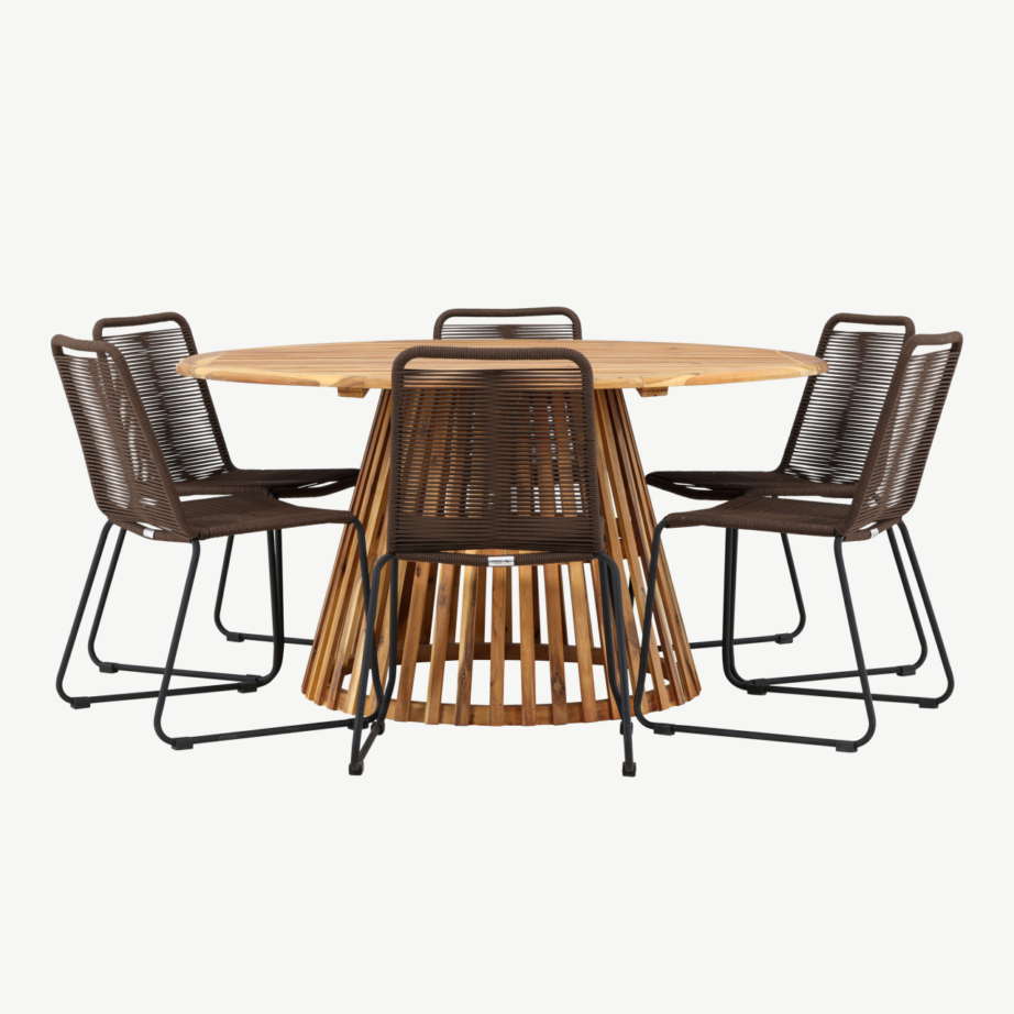 Ümmargune aiasöögilaud Tucumán (akaatsiapuit, ø150cm) kuue Lindos tooliga, GR24315 – 7