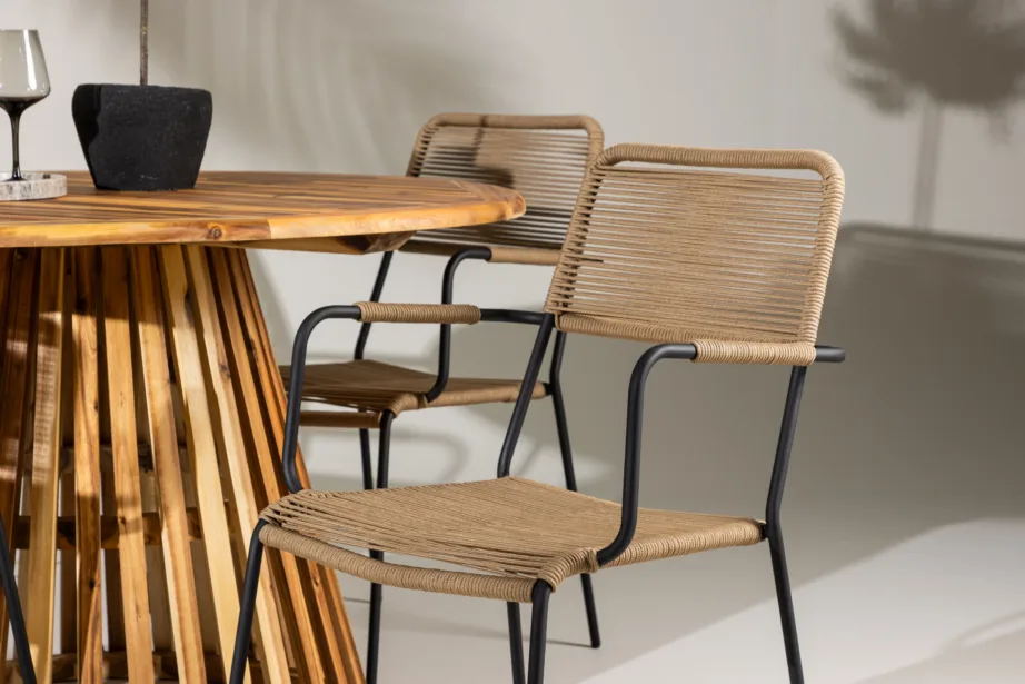 Ümmargune akaatsiapuidust aialaud ja Lindos terasest toolid, naturaalne, 4-kohaline komplekt Lumpur, GR24351 – 10