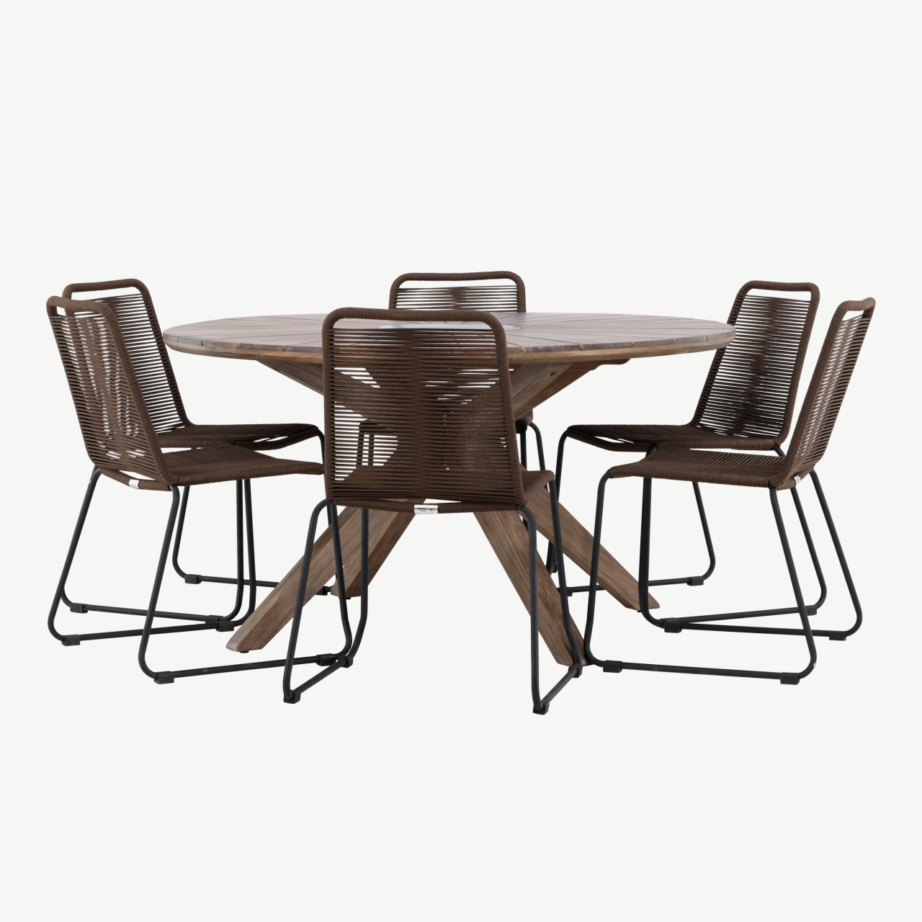 Ümmargune akaatsiapuidust söögikomplekt Rosario (laud ø140cm ja 4 Lindos tooli, pruun/must), GR24333 – 4