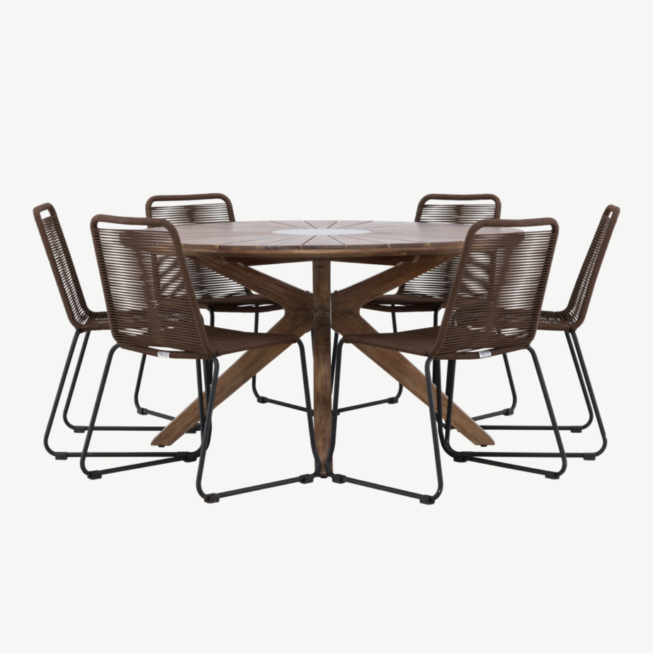 Ümmargune akaatsiapuidust söögikomplekt Rosario (laud ø140cm ja 4 Lindos tooli, pruun/must), GR24333 – 5