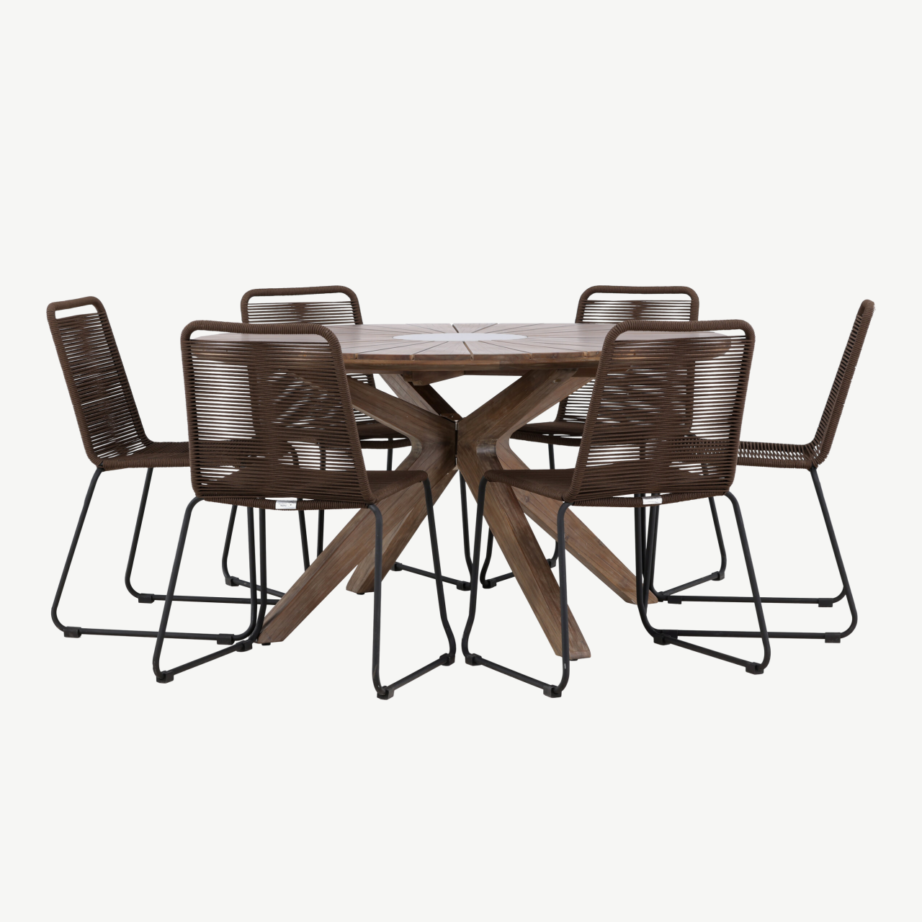 Ümmargune akaatsiapuidust söögikomplekt Rosario (laud ø140cm ja 4 Lindos tooli, pruun/must), GR24333 – 6