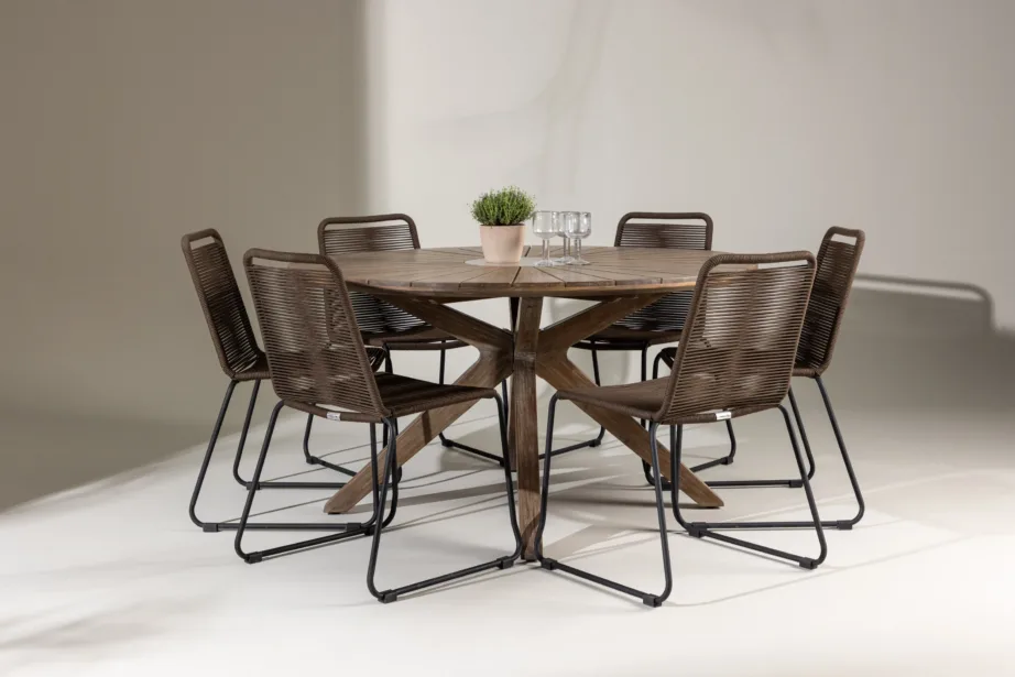 Ümmargune akaatsiapuidust söögikomplekt Rosario (laud ø140cm ja 4 Lindos tooli, pruun/must), GR24333 – 8