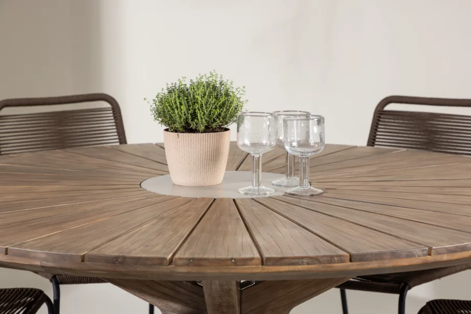 Ümmargune akaatsiapuidust söögikomplekt Rosario (laud ø140cm ja 4 Lindos tooli, pruun/must), GR24333 – 11