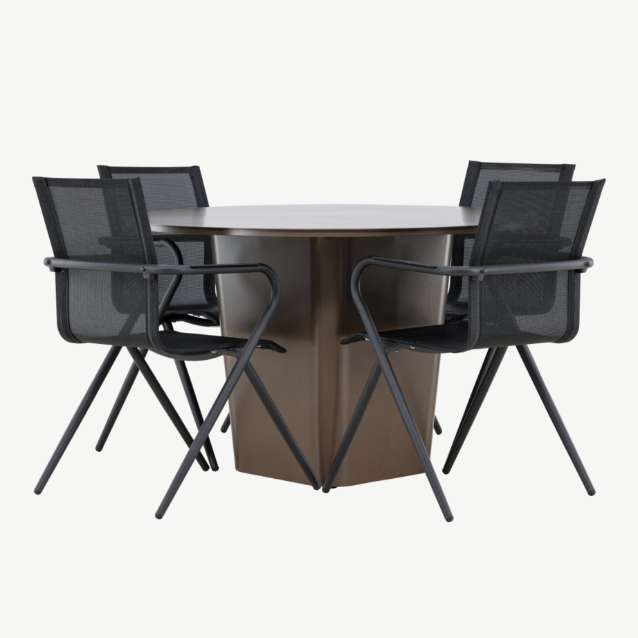 Ümmargune alumiiniumist aiamööbli komplekt Santa Fe (pruun laud ø120 cm, 4 musta tooli Alina), GR24347 – 2