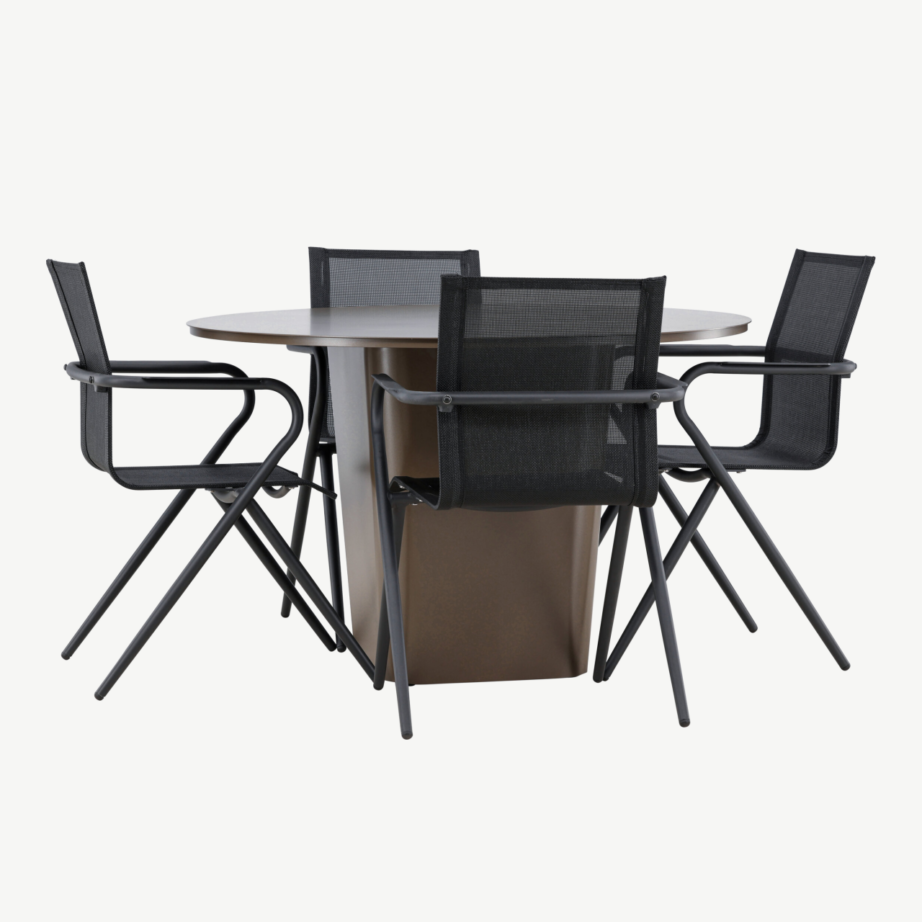 Ümmargune alumiiniumist aiamööbli komplekt Santa Fe (pruun laud ø120 cm, 4 musta tooli Alina), GR24347 – 3