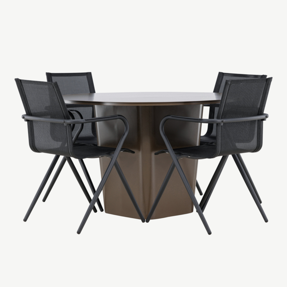 Ümmargune alumiiniumist aiamööbli komplekt Santa Fe (pruun laud ø120 cm, 4 musta tooli Alina), GR24347 – 5