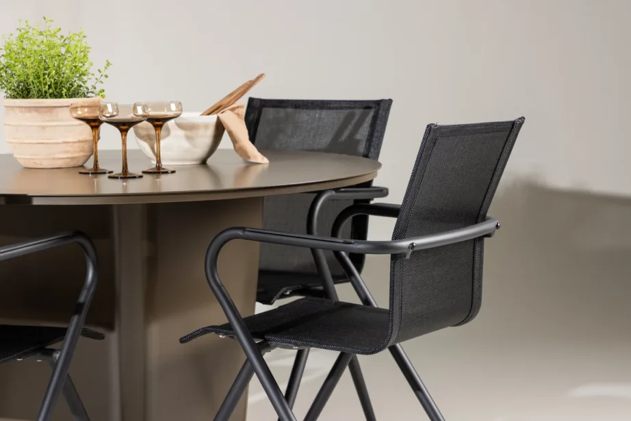 Ümmargune alumiiniumist aiamööbli komplekt Santa Fe (pruun laud ø120 cm, 4 musta tooli Alina), GR24347 – 9