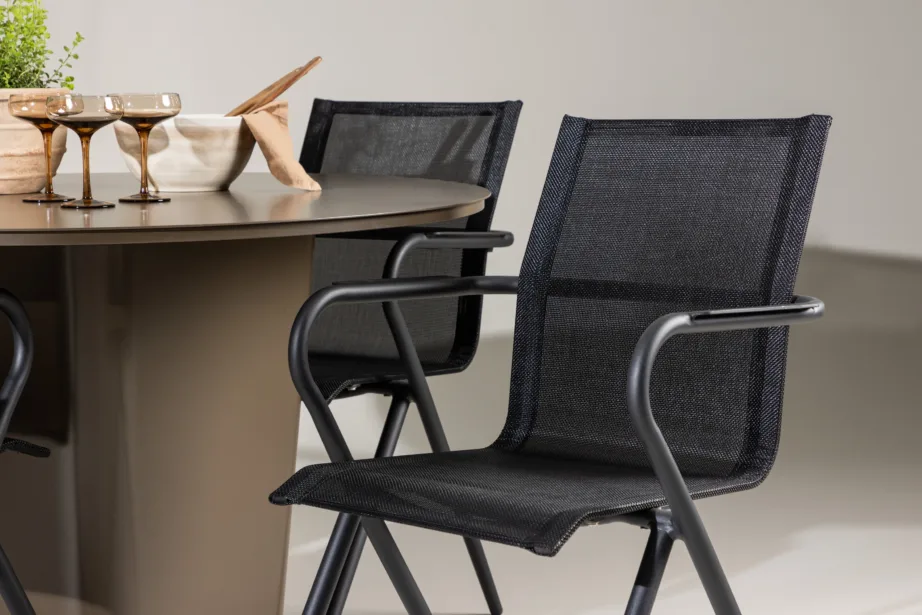 Ümmargune alumiiniumist aiamööbli komplekt Santa Fe (pruun laud ø120 cm, 4 musta tooli Alina), GR24347 – 10