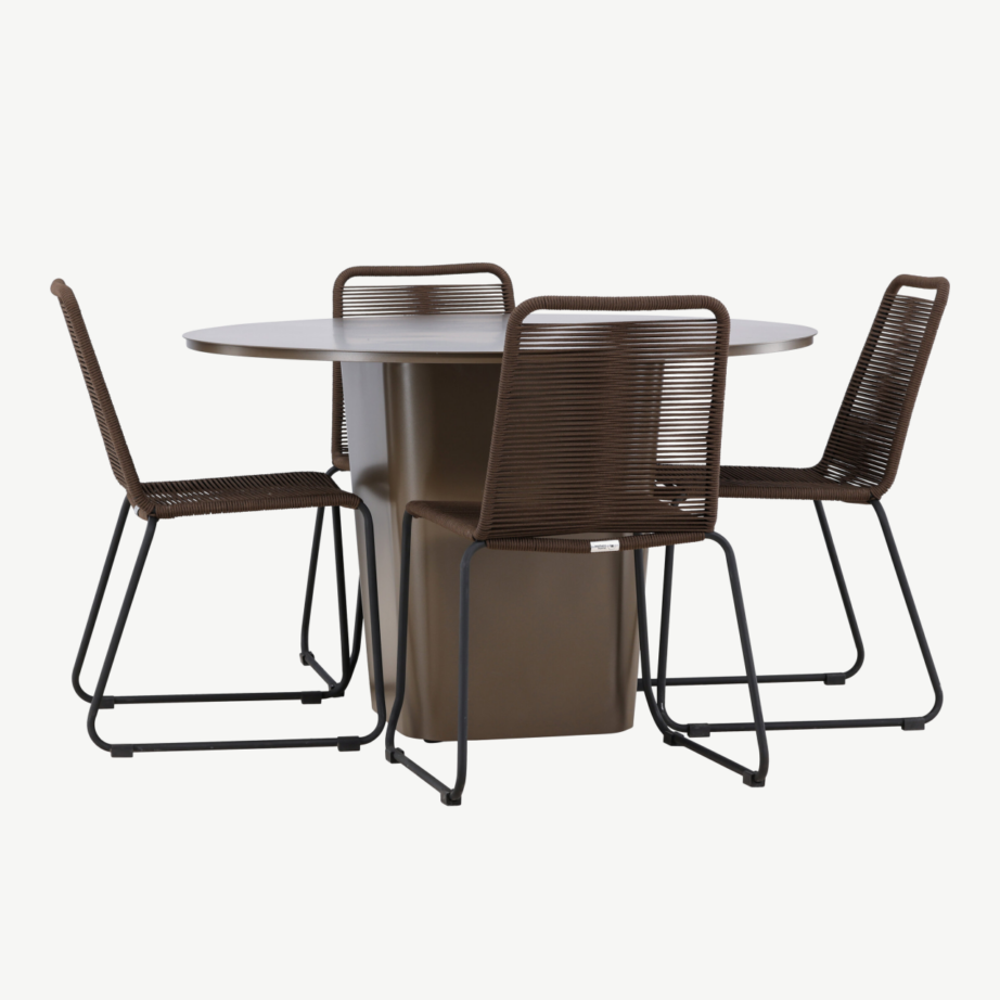 Ümmargune alumiiniumist söögilaud Santa Fe ja neli Lindos tooli (pruun, välikomplekt), GR24338 – 3