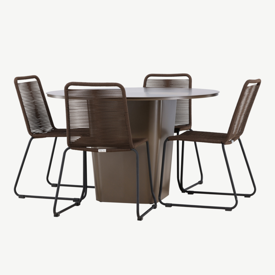 Ümmargune alumiiniumist söögilaud Santa Fe ja neli Lindos tooli (pruun, välikomplekt), GR24338 – 4