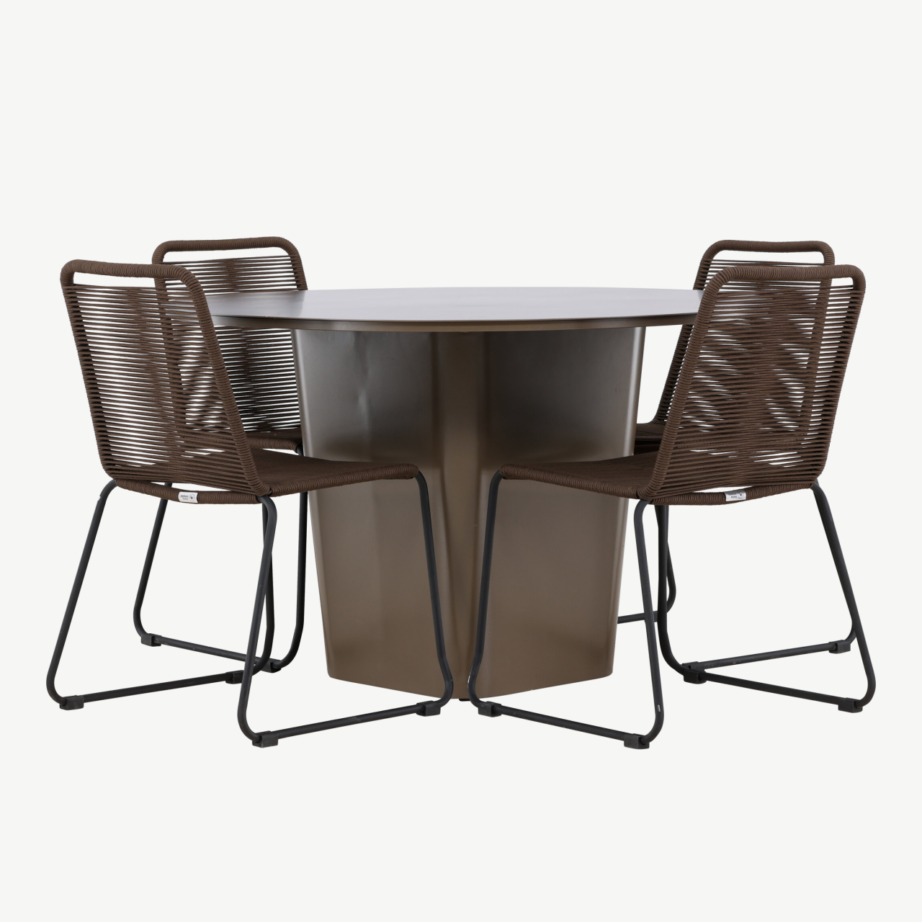 Ümmargune alumiiniumist söögilaud Santa Fe ja neli Lindos tooli (pruun, välikomplekt), GR24338 – 5