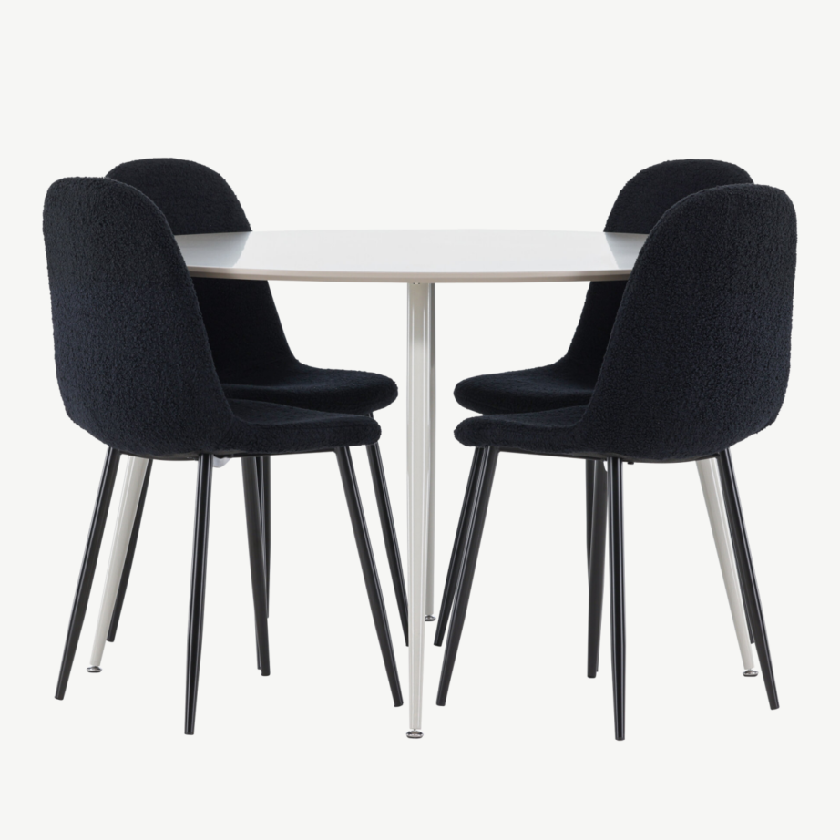 Ümmargune beež MDF söögilaud Plaza ja 4 musta buklee kangaga tooli Polar, GR24403 – 2